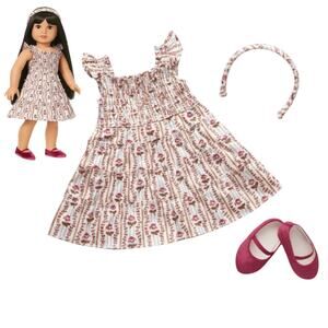 American Girl Hill House Felicity Doll Ellie Nap Dress Velvet Shoes Headband Box